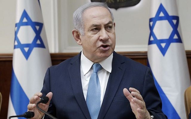 Prime Minister Benjamin Netanyahu speaks during a cabinet meeting in Jerusalem on January 3, 2018. (AFP/Pool/Tsafrir Abayov) Prime Minister Benjamin Netanyahu speaks during a cabinet meeting in Jerusalem on January 3, 2018. (AFP/Pool/Tsafrir Abayov)