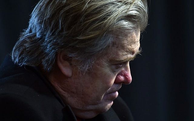 This March 15, 2017 photo shows then Assistant and White House chief strategist to US President Donald Trump, Steve Bannon at American Center for Mobility in Ypsilanti, Michigan. (AFP PHOTO / Nicholas Kamm)