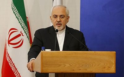 Iranian Foreign Minister Mohammad Javad Zarif speaks during the Tehran Security Conference on January 8, 2018, in Tehran. (AFP/ ATTA KENARE)