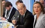 French Foreign Affairs minister Jean-Yves Le Drian looks on prior to a meeting between Iran Foreign minister and High Representative of the European Union for Foreign Affairs and the foreign ministers of Britain, Germany and France at the EU headquarters in Brussels, on January 11, 2018. (AFP PHOTO / JOHN THYS)