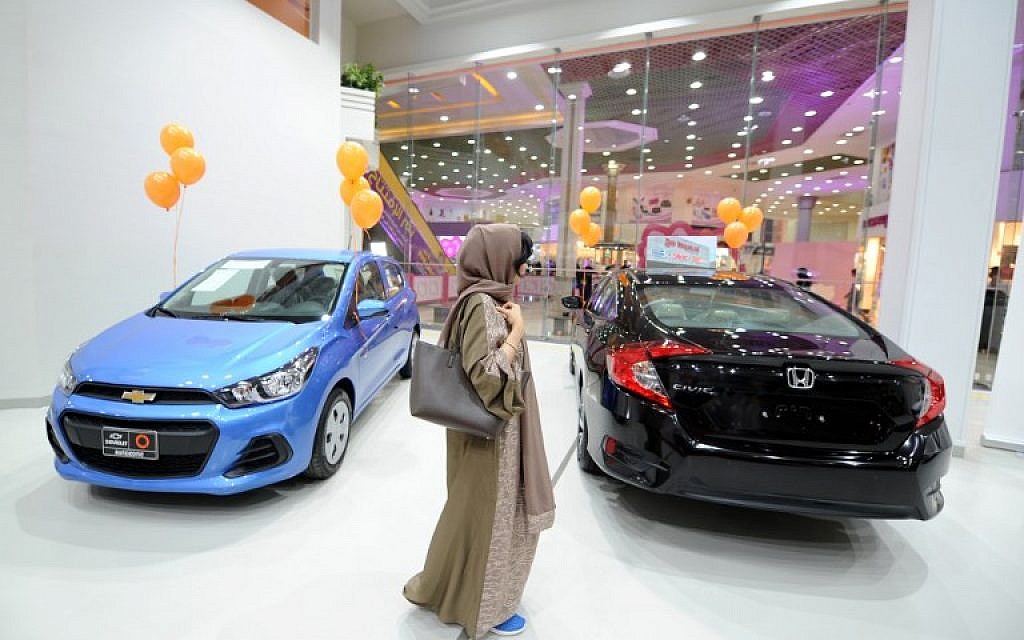 Illustrative: A Saudi woman tours a car showroom for women in Jeddah, Saudi Arabia, on January 11, 2018. (AFP/Amer Hilabi) Illustrative: A Saudi woman tours a car showroom for women in Jeddah, Saudi Arabia, on January 11, 2018. (AFP/Amer Hilabi)