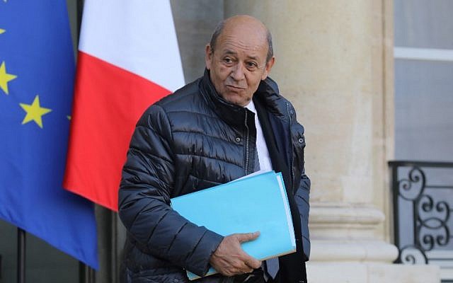 French Foreign Affairs Minister Jean-Yves Le Drian leaves the Elysee palace after the weekly cabinet meeting on January 17, 2018, in Paris. (AFP Photo/Ludovic Marin) French Foreign Affairs Minister Jean-Yves Le Drian leaves the Elysee palace after the weekly cabinet meeting on January 17, 2018, in Paris. (AFP Photo/Ludovic Marin)
