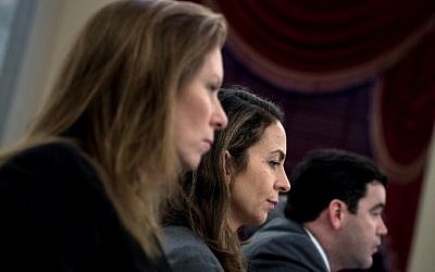 (L-R) Monika Bickert, Facebook's Head of Global Policy Management; Juniper Downs, YouTube 's Global Head of Public Policy and Government Relations; and Carlos Monje, Director, Twitter's North America Public Policy and Philanthropy, at a hearing of the Senate Commerce, Science, and Transportation Committee on Capitol Hill, January 17, 2018 in Washington, DC. (AFP Photo/Brendan Smialowski)