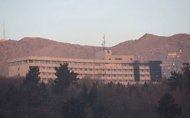 The Intercontinental Hotel following an attack in Kabul on January 21, 2018 (AFP PHOTO / SHAH MARAI)