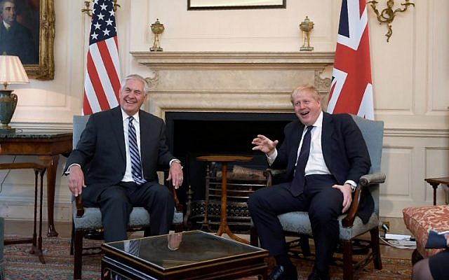 US Secretary of State Rex Tillerson (L) meets with Britain's Foreign Secretary Boris Johnson in London on January 22, 2018. (AFP Photo/Pool/Toby Melville) US Secretary of State Rex Tillerson (L) meets with Britain's Foreign Secretary Boris Johnson in London on January 22, 2018. (AFP Photo/Pool/Toby Melville)