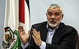 Hamas leader Ismail Haniyeh delivering a speech in Gaza City, on January 23, 2018. (AFP Photo/Mahmud Hams)