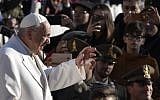 Pope Francis waves to the crowd as he arrives for a weekly general audience in St Peter's Square, on January 24, 2018, in Vatican City.  (AFP PHOTO / Andreas SOLARO)