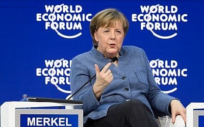 German chancellor Angela Merkel attends the annual World Economic Forum (WEF) on January 24, 2018 in Davos, eastern Switzerland.  (AFP PHOTO / Fabrice COFFRINI)