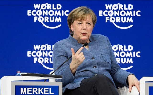 German chancellor Angela Merkel attends the annual World Economic Forum (WEF) on January 24, 2018 in Davos, eastern Switzerland. (AFP PHOTO / Fabrice COFFRINI) German chancellor Angela Merkel attends the annual World Economic Forum (WEF) on January 24, 2018 in Davos, eastern Switzerland. (AFP PHOTO / Fabrice COFFRINI)