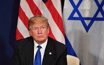 US President Donald Trump during a bilateral meeting with Prime Minister Benjamin Netanyahu on the sidelines of the World Economic Forum (WEF) annual meeting in Davos, Switzerland, on January 25, 2018 (AFP/Nicholas Kamm)