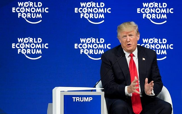 US President Donald Trump speaks during a question and answer session at the World Economic Forum in Davos, Switzerland, on January 26, 2018. (AFP Photo/Fabrice Coffrini) US President Donald Trump speaks during a question and answer session at the World Economic Forum in Davos, Switzerland, on January 26, 2018. (AFP Photo/Fabrice Coffrini)