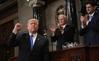 US President Donald J. Trump gestures after the State of the Union address in the chamber of the US House of Representatives in Washington, DC, on January 30, 2018. (AFP / POOL/Win McNamee)