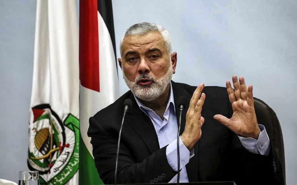 In this file photo taken on January 23, 2018 Hamas leader Ismail Haniyeh delivers a speech in Gaza City (Mahmud Hams/AFP)