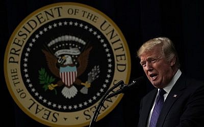 US President Donald Trump speaks as he stops by a Conversations with the Women of America panel at the South Court Auditorium of Eisenhower Executive Office Building January 18, 2018 in Washington, DC. (Alex Wong/Getty Images/AFP)