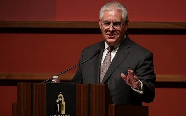 U.S. Secretary of State Rex Tillerson speaks to the Hoover Institution and the Freeman Spogli Institute for International Studies at Stanford University on January 17, 2018 in Stanford, California. (Justin Sullivan/Getty Images/AFP) U.S. Secretary of State Rex Tillerson speaks to the Hoover Institution and the Freeman Spogli Institute for International Studies at Stanford University on January 17, 2018 in Stanford, California. (Justin Sullivan/Getty Images/AFP)