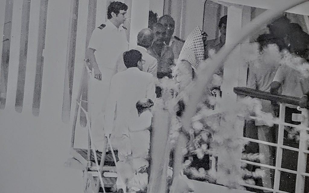 PLO chief Yasser Arafat, in keffiyah, photographed by an Israeli sniper, leaving Beirut in 1982 (courtesy Oded Shamir) PLO chief Yasser Arafat, in keffiyah, photographed by an Israeli sniper, leaving Beirut in 1982 (courtesy Oded Shamir)