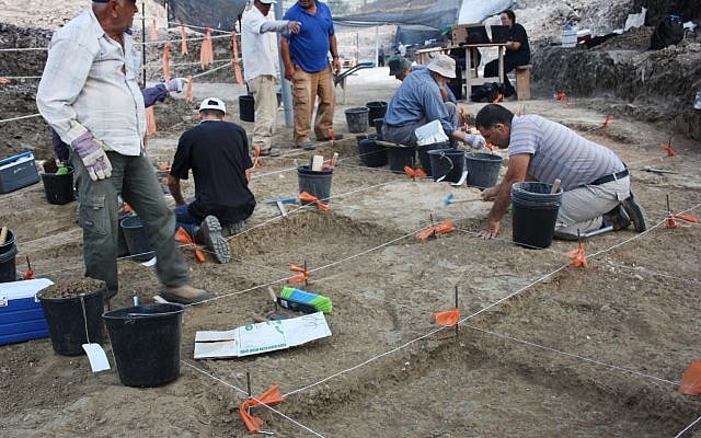 The excavation of the half a million-year-old prehistoric site at Jaljulia. (Samuel Magal, Courtesy of the Israel Antiquities Authority)