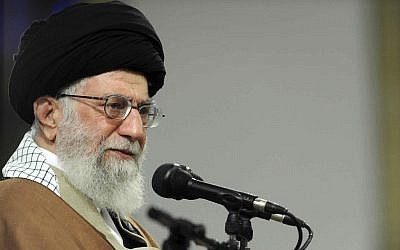 In this picture released by his official website, Iran's Supreme Leader Ayatollah Ali Khamenei attends a meeting with a group of Qom residents in a mosque at his residence in Tehran, Iran, January 9, 2018. (Office of the Iranian Supreme Leader via AP)