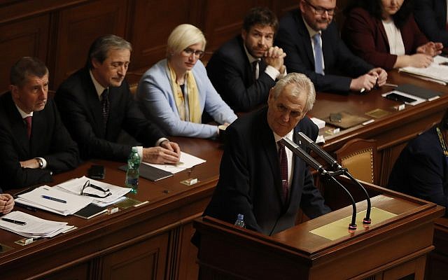 Czech Republic's President Milos Zeman holds a speech during a Parliament session in Prague, Czech Republic, Wednesday, Jan. 10, 2018. (AP/Petr David Josek) Czech Republic's President Milos Zeman holds a speech during a Parliament session in Prague, Czech Republic, Wednesday, Jan. 10, 2018. (AP/Petr David Josek)