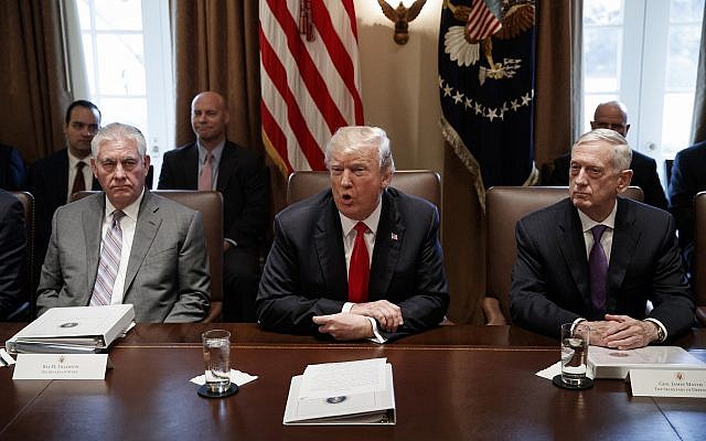 Secretary of State Rex Tillerson, left, and Secretary of Defense Jim Mattis, right, listen as President Donald Trump speaks during a cabinet meeting at the White House, January 10, 2018, in Washington. (AP Photo/Evan Vucci) Secretary of State Rex Tillerson, left, and Secretary of Defense Jim Mattis, right, listen as President Donald Trump speaks during a cabinet meeting at the White House, January 10, 2018, in Washington. (AP Photo/Evan Vucci)