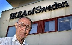 In this Aug. 6, 2002 file photo, Ingvar Kamprad, founder of Swedish multinational furniture retailer IKEA, stands outside the company's head office in Almhult, Sweden. (Claudio Bresciani/TT via AP)