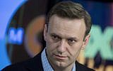 Russian opposition activist Alexei Navalny at the Echo Moskvy (Echo of Moscow) radio station in Moscow, Russia, December 27, 2017. (Pavel Golovkin/AP)