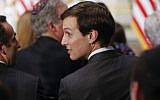 White House Senior Adviser Jared Kushner, takes his seat to watch Vice President Mike Pence administer the oath of office to US Ambassador to Israel David M. Friedman, Wednesday, March 29, 2017, in the Eisenhower Executive Office Building on the White House complex in Washington. (AP/Pablo Martinez Monsivais)