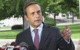 Paul Nehlen, a Republican challenger to House Speaker Paul Ryan, speaks in Janesville, Wis. Nehlen says he believes an unfounded right-wing online conspiracy theory dubbed "pizzagate" on Aug. 3, 2016. The conspiracy theory claims Democrats harbor child sex slaves at a pizza restaurant in Washington, D.C. (AP Photo/Scott Bauer, File)