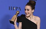 Rachel Brosnahan won for best actress in a television series - musical or comedy for "The Marvelous Mrs. Maisel" at the 75th annual Golden Globe Awards, January 8, 2018. (Jordan Strauss/Invision/AP)