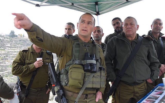 IDF Chief of Staff Gadi Eisenkot, right, and other senior officers from the army's Central Command visit the area where a terror attack took place the night before on January 10, 2018. (Israel Defense Forces) IDF Chief of Staff Gadi Eisenkot, right, and other senior officers from the army's Central Command visit the area where a terror attack took place the night before on January 10, 2018. (Israel Defense Forces)