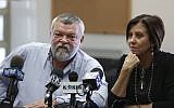 Meretz head Zahava Galon and Meretz MK Ilan Gilon during a party meeting at the Knesset on November 25, 2013. (Yonatan Sindel/Flash90)