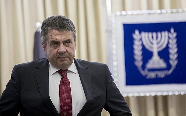 German Foreign Minister Sigmar Gabriel seen before his meeting with President Reuven Rivlin at the President's residence in Jerusalem, April 25, 2017. (Yonatan Sindel/Flash90) German Foreign Minister Sigmar Gabriel seen before his meeting with President Reuven Rivlin at the President's residence in Jerusalem, April 25, 2017. (Yonatan Sindel/Flash90)