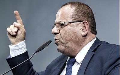 Communications Minister Ayoub Kara speaks at a Likud party event in Lod on December 31, 2017. (Tomer Neuberg/Flash90)