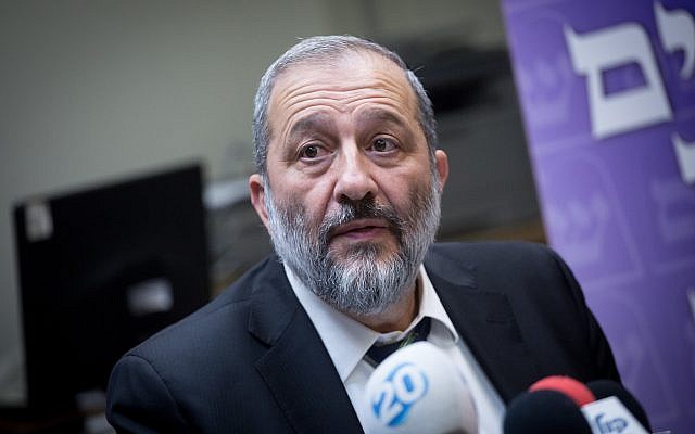 Interior Minister Aryeh Deri leads his Shas faction meeting at the Knesset, January 1, 2018. (Miriam Alster/Flash90) Interior Minister Aryeh Deri leads his Shas faction meeting at the Knesset, January 1, 2018. (Miriam Alster/Flash90)
