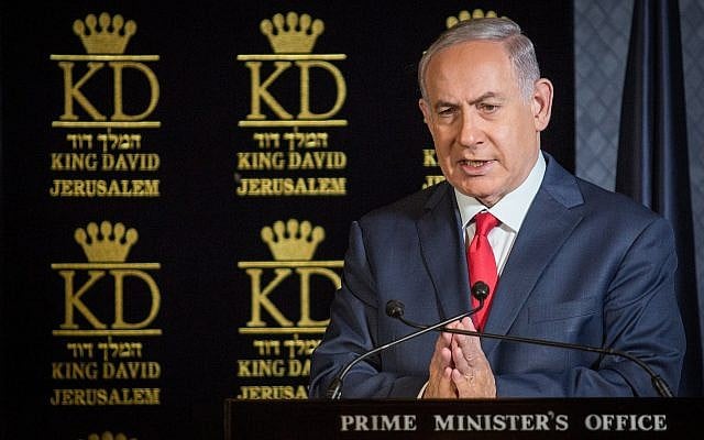 Prime Minister Benjamin Netanyahu holds a joint press conference with Konstantinos Bikas, Greek Ambassador to Israel (unseen), during a meeting with NATO ambassadors to Israel at the King David hotel in Jerusalem on January 9, 2018. (Hadas Parushl/Flash90 Prime Minister Benjamin Netanyahu holds a joint press conference with Konstantinos Bikas, Greek Ambassador to Israel (unseen), during a meeting with NATO ambassadors to Israel at the King David hotel in Jerusalem on January 9, 2018. (Hadas Parushl/Flash90