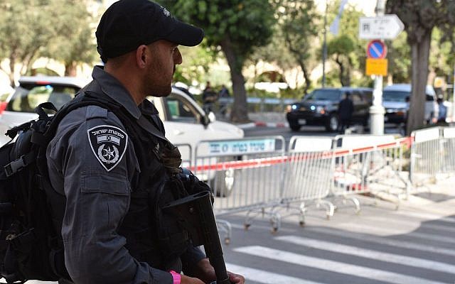 This photo released on Sunday, January 21, 2018 shows preparations by Israeli police ahead of US Vice President Mike Pence's two-day visit to the country, taking place mainly in Jerusalem. (Photo credit: Israel Police) This photo released on Sunday, January 21, 2018 shows preparations by Israeli police ahead of US Vice President Mike Pence's two-day visit to the country, taking place mainly in Jerusalem. (Photo credit: Israel Police)