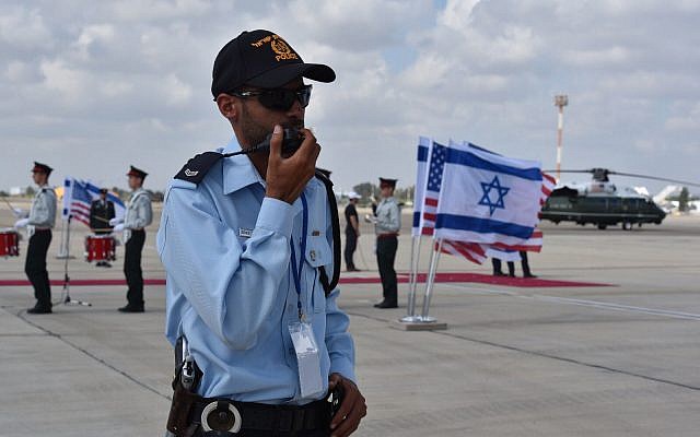 This photo released on Sunday, January 21, 2018 shows preparations by Israeli police ahead of US Vice President Mike Pence's two-day visit to the country, taking place mainly in Jerusalem. (Photo credit: Israel Police) This photo released on Sunday, January 21, 2018 shows preparations by Israeli police ahead of US Vice President Mike Pence's two-day visit to the country, taking place mainly in Jerusalem. (Photo credit: Israel Police)