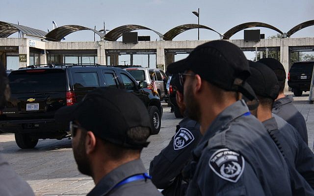 This photo released on Sunday, January 21, 2018 shows preparations by Israeli police ahead of US Vice President Mike Pence's two-day visit to the country, taking place mainly in Jerusalem. (Photo credit: Israel Police) This photo released on Sunday, January 21, 2018 shows preparations by Israeli police ahead of US Vice President Mike Pence's two-day visit to the country, taking place mainly in Jerusalem. (Photo credit: Israel Police)