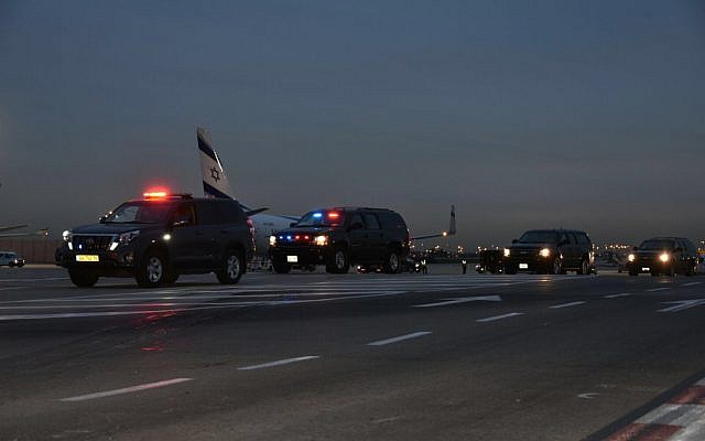 A convoy meant to carry Mike Pence to Jerusalem waiting at Ben-Gurion airport on January 21, 2018. (Israel Police)
