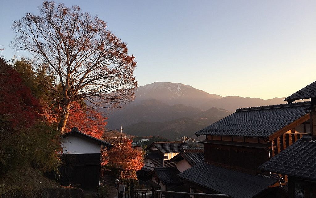 The sun sets in Japan's historic Magome post town, November 2017. (Amanda Borschel-Dan/Times of Israel)