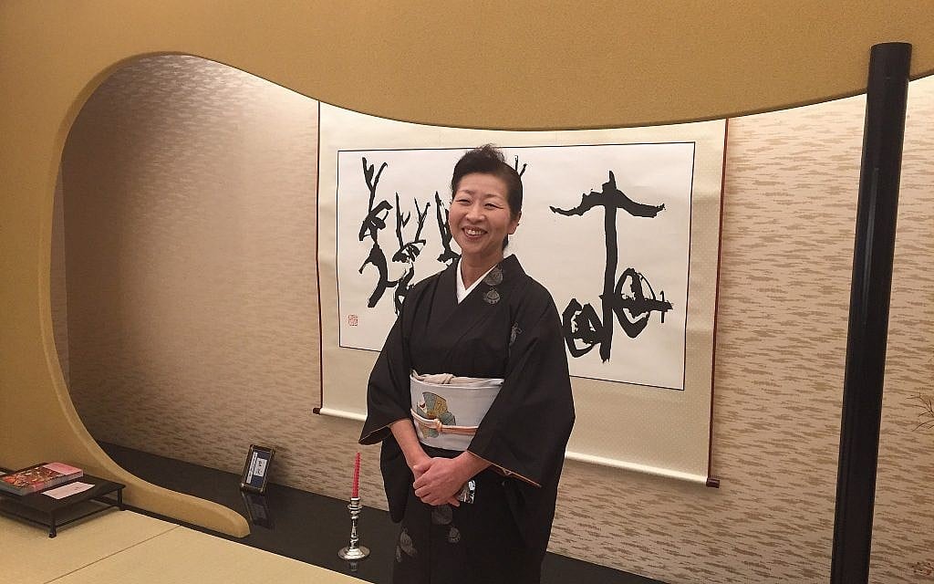Landlady Eriko Arisu of Takayama's Honjin Hiranoya Kachoan hotel, November 2017. (Amanda Borschel-Dan/Times of Israel)