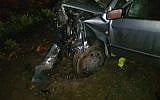 One of the vehicles involved in the fatal car crash on Route 557, near the settlement of Shavei Shomron in the northern West Bank on January 23, 2018. (Courtesy, Samaria Regional Council)