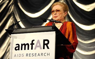 Mathilde Krim speaking at the amfAR New York Gala in New York, Feb. 10, 2010. (Larry Busacca/Getty Images via JTA)