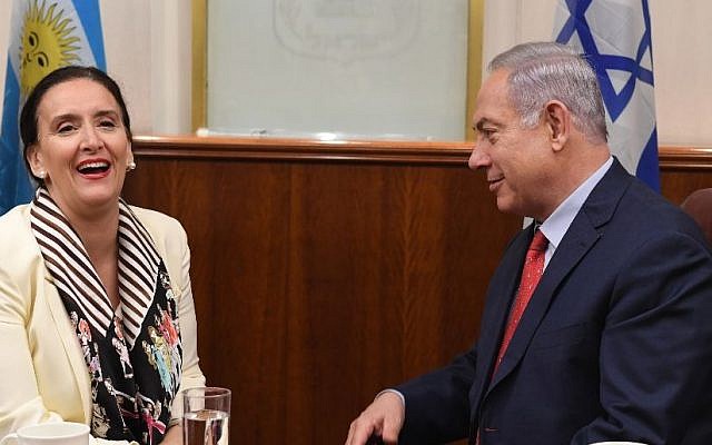 Prime Minister Benjamin Netanyahu meets with Argentina’s Vice President Gabriela Michetti in Jerusalem on Jan. 10, 2018. (GPO/Kobi Gideon) Prime Minister Benjamin Netanyahu meets with Argentina’s Vice President Gabriela Michetti in Jerusalem on Jan. 10, 2018. (GPO/Kobi Gideon)