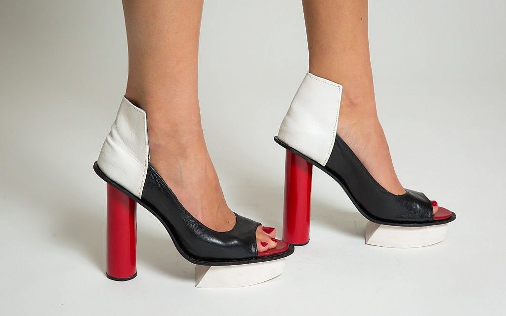 'Black White & Red' by Daniel Charkow. Red calf skin, black calf skin, white painted veg tan, black lining, EVA platform. (Matt Feinstein)
