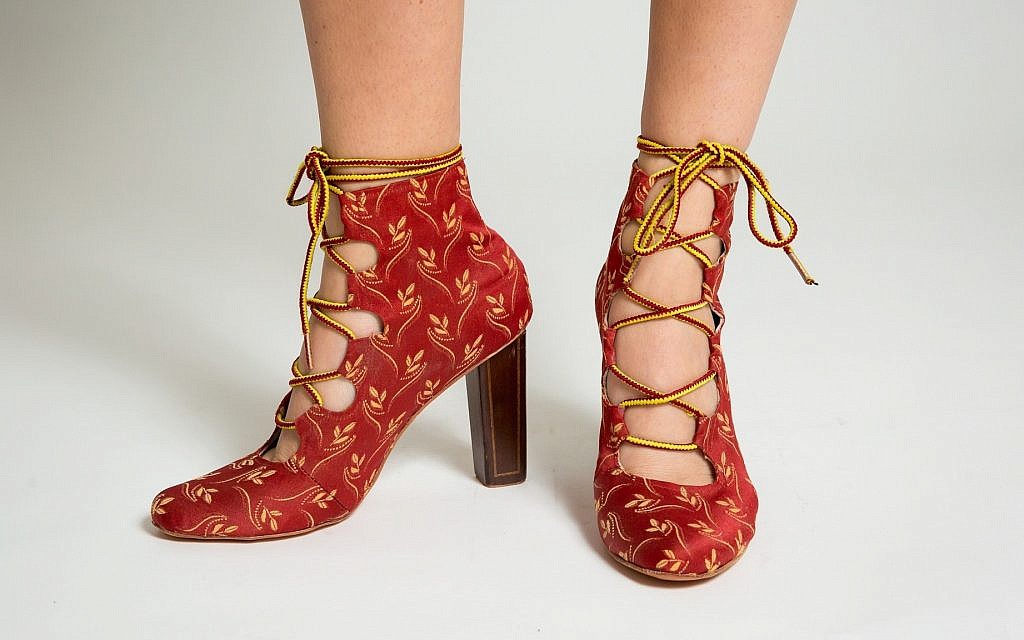 'Chair' by Daniel Charkow. Recycled upholstery, nude goat skin lining, wooden heel. (Matt Feinstein)