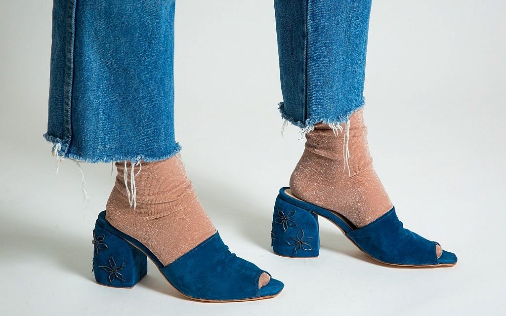 'Nail" by Daniel Charkow. Old shoe tacks, blue pig suede, calf lining. (Matt Feinstein)