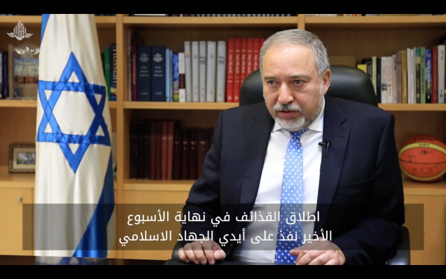Defense Minister Avigdor Liberman appears in a video for the Arabic Facebook page of Israel's military liaison to the Palestinians on January 4, 2017. (Screen capture) Defense Minister Avigdor Liberman appears in a video for the Arabic Facebook page of Israel's military liaison to the Palestinians on January 4, 2017. (Screen capture)