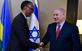 Prime Minister Benjamin Netanyahu (R) meets with Rwandan President Paul Kagame at the World Economic Forum in Davos, Switzerland on January 24, 2018. (GPO)