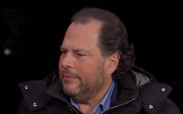 Salesforce CEO Marc Benioff on CNBC, January 23, 2018. (CNBC screenshot) Salesforce CEO Marc Benioff on CNBC, January 23, 2018. (CNBC screenshot)